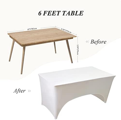Spandex stolnjak 6FT 2 kom poklopac stola ugrađen pravougaoni stolnjak otporan na Stretch pravougaoni poklopac stola za terasu za događaj, vjenčanje, banket, zabavu (bijeli, 72l x 30W x 30h Inch