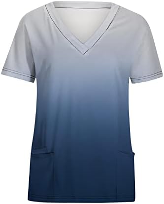 Top Tee za žene Ljeto Jesen odjeću kratki rukav V izrez Graphic Office piling uniforme košulje sa džepovima