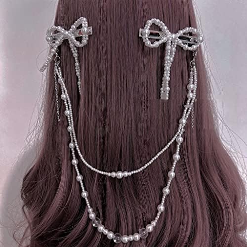 Walnut Vintage Bow Clip za kosu za žene Djevojke vjenčani dugi biserni fringe frizerski frizerski dodaci