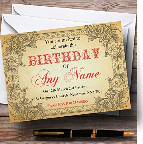 TIP-TIPOGRAFIJA KARTICE VINTAGE CRVENI BRODCARD Personalizirani pozivnice za rođendan