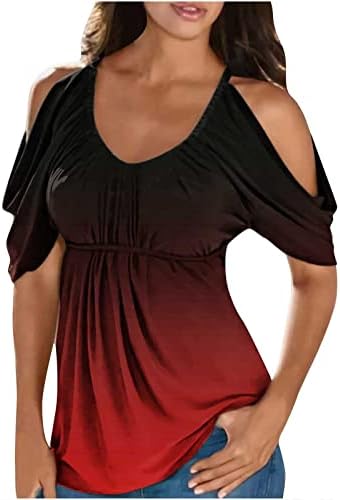 Žensko ljeto s ramena bluza Modna gradijent boja casual okrugli vrat pulover kratkih rukava TUNIC