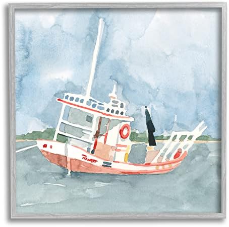 Stupell Industries ribarski brod morski putni brod akvarelna slika, dizajn Emma Caroline
