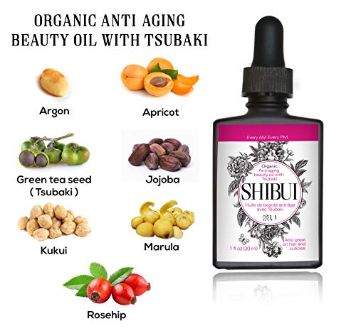 Shibui Anti Aging ulje za lice: hidratantni Serum za lice sa kernelom kajsije, Jojoba, seme šipka, Tsubaki, Vitamin E ulja & više za lečenje suve kože, bora & tamne tačke - Vegan & organski, 1 fl oz