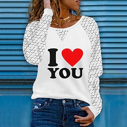 Valentines majica s dugim rukavima Žene čipke Crochet Hollow Toes Slatko ljubavno srce Grafički tees Patchwork Color Block Bluzes