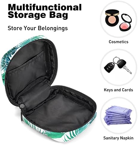 Torba za čuvanje uložaka za higijenske uloške, torbica za menstrualne čašice, Organizator menstrualne torbe za ženske uloške tamponi, Tropical Leaves Teal Green
