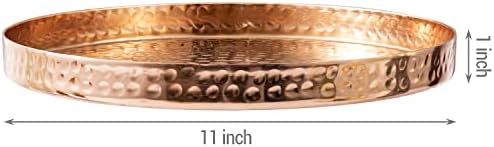 MyGift 11-inčni deluxe čekirani bakar okrugli ukrasni pladnje - aluminijumski porcijalni prikaz za prikaz i vanitet - ručno izrađen u Indiji