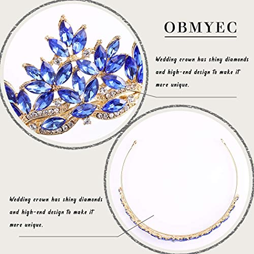 Obmyec Crystal Wedding Tiaras Gold Bridal Head Crown cvijet rhinestone krune Set princeza Headband Blue