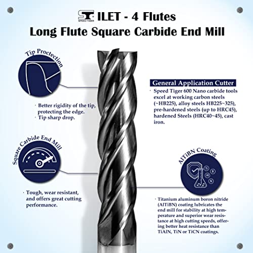 SPEED TIGER ILET Carbide kvadratni dugi krajnji mlin za flautu-1/2 prečnik 2 dužina Flaute, 4 OVL,