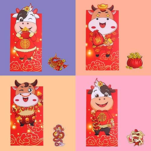 Amosfun 12kom kineske Nove godine novac koverte Zodiac Ox Red Money Cash Holder paketi papir Hong Bao koverte