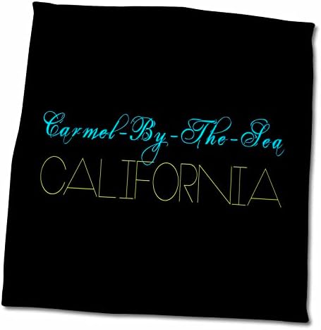 3droza plaža Carmel-by-Sea. Kalifornija. Plavi, žuti tekst na crnoj boji - ručnici