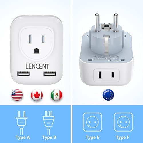 [2-pack] adapter za putni utikač, Lencent International Power adapter sa 2 USB priključka, 2 američke