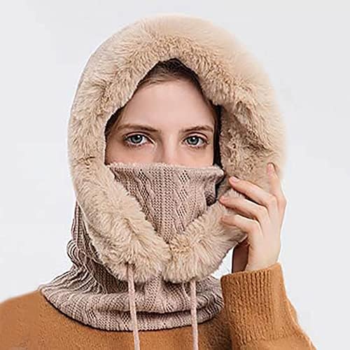 Enjocho Women Winter With Headgear Hladno otporna skijaška kapa Topla Bib lice M-Pitajte integrirano