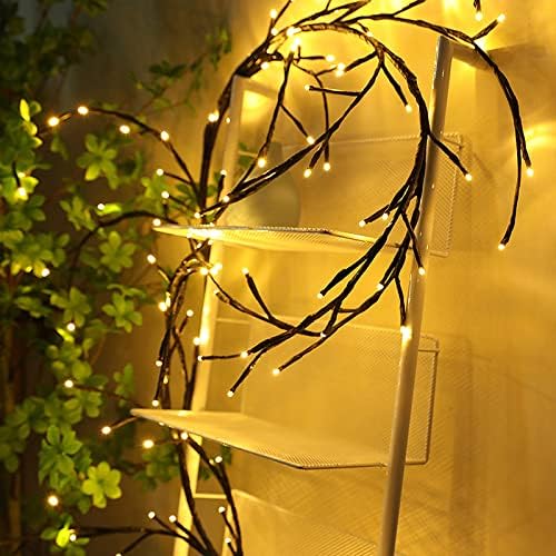 Luckyfish LED osvijetljene vrbove loze, Božićna dekoracija vještačke biljke cvijeće loze sa svjetlima 144 led za zidove dnevne sobe ukrasi za zabavu za spavaće sobe, uključen USB pogon