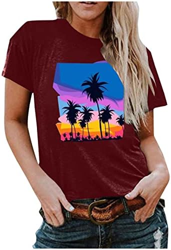 Boho Tops for Women, Ladies Beach Print Tees Shirts Plus Size tunika Summer Crewneck kratki rukavi