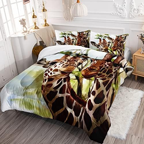 BSntho Giraffe Komforter kraljica Veličina Safari Girafe Posteljina za posteljinu za djecu