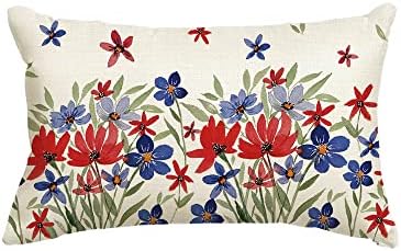 Avoin ColorLife 4. srpnja Cvijeće bacaju jastuk, 12x20 inčni memorijalni dan nezavisnosti Patriotski ukras za kauč na kauču