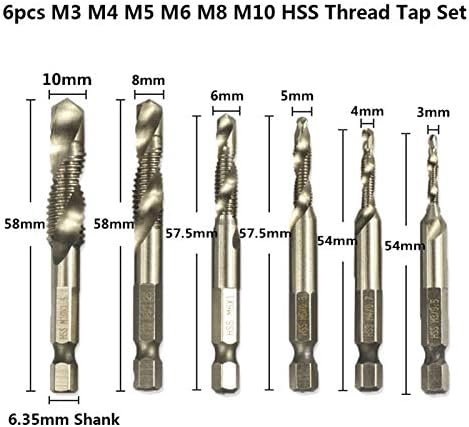 Mountain Mus Auger Bit 6pcs 1/4 HEX SHANK Thread Tap HSS Metrički vijak Dodirnite Spiralni utikač Dodirnite