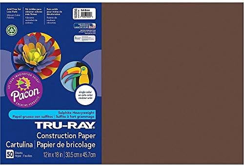 Pacon Tru-Ray građevinski papir, 76 lbs., 12 x 18, tamno braon, 50 listova / pakovanje
