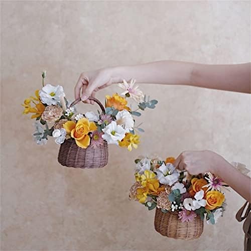 JKUYWX ručno tkana košarica za cvijeće Rattan ručna košarica Početna Kuhinja Povrće Vrtni kontejneri za skladištenje Vjenčanje