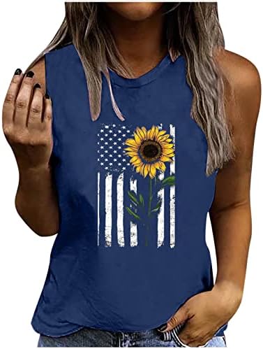 Žene 4. srpnja prsluk prsluk, dame Ljetna zastava Spremne košulje Američka zastava Patriotska Crewneck Tunike