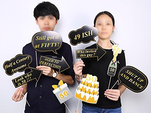 50. rođendan Photo Booth rekvizite, Konsait 50 crno-umjetno zlato Happy Birthday dekoracije DIY Photo