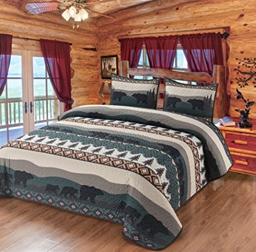 Bear Denali Mountain i Forest Scene Quell Quel Quill Set 90 x 90 kabine za šumske kućice u stilu Dekor