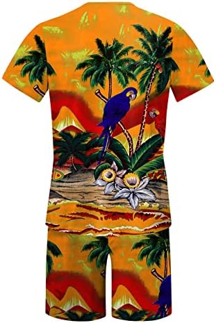 Jofow Muškarci Proljeće Ljeto odijelo Plaža Kratki rukav Odštampana majica s kratkim odijelom 2 komadne majice Hlače Men Prom Tuxedo odijelo