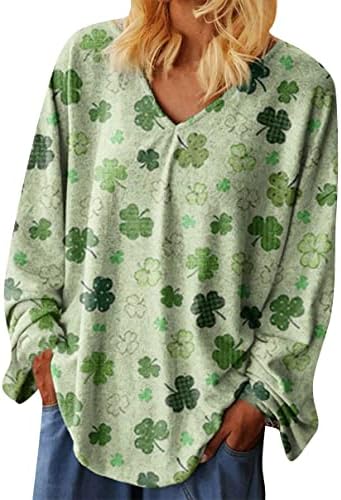 Ying Weens St. Patricks Dan Prevelizirani duks shamrock tiskani košulje dugih rukava V Clover Clover