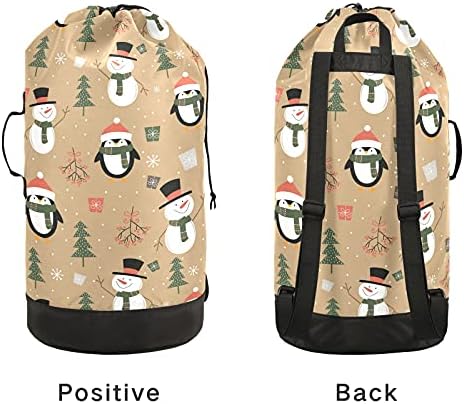 Snowman Penguin Božićna torba za pranje veša Heavy Duty ruksak za pranje veša sa naramenicama i ručkama