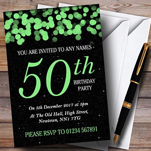 Pozivnice za personalizirani rođendan Green Bokeh i Stars 50.