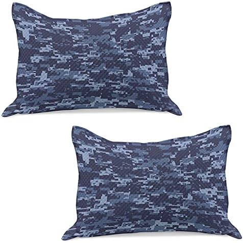 Ambesonne Camoneted quilt jastuk, retro kompozicija grunge kamuflažne uzorak ispis u modernim plavim tonovima, standardni poklopac jastuka kraljeve veličine za spavaću sobu, 36 x 20, blijedoplava i tamnoplava