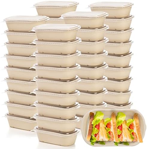 Yesland 50 Pack Compostable Izvadite kontejnere za hranu sa PP poklopcem, 33 oz Pravokutne jednokratne posude za jednokratnu upotrebu supe, biorazgradivi obrok Prep prehrambene posude za salatu, ostaci