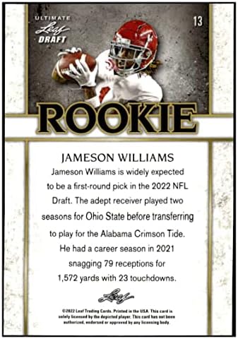 Jameson Williams RC 2022 List Ultimate Nacrt 13/25 Spectrum Rookie 13 Lions NM + -MT + NFL Fudbal