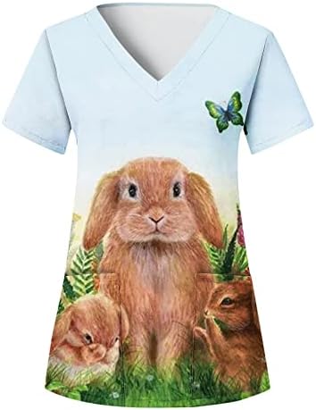 Žene Sretan Uskrs majice šareni jaja lov slatka zeka djevojka Pirnt T-Shirt labave Fit Tee vrhova sa džepovima