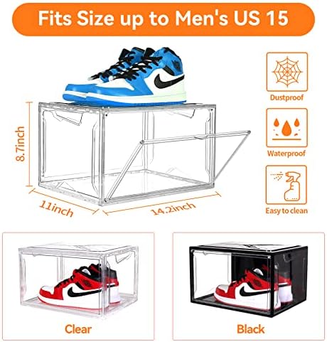 Lovifo kutije za cipele čiste plastične boje, kutije od akrilnih cipela sa magnetnim vratima za tenisice, profesionalna futrola za prikaz cipela, fit veličine cipela do 15, crna