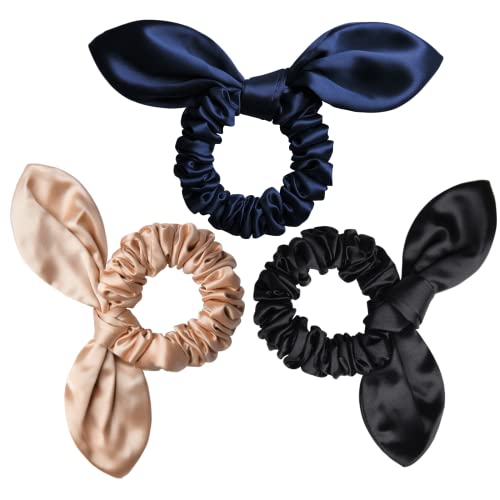 DelTeck Silk Scrunchies za kosu luk zec Bunny Ear za žene i djevojčice 25 Momme Mulberry svilenkaste meke