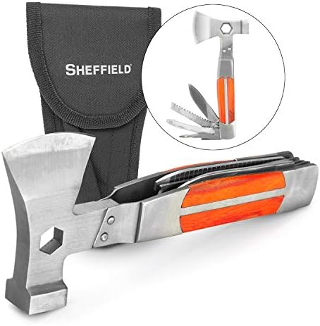 Sheffield 12301 Camper 12-u-1 Ax-Head Multi alat, sjekira, čekić, odvijači, riba Scaler, Hex ključ Ključ, Drvo testera, & mnogo više – u jednom moćan Survival Gear alat