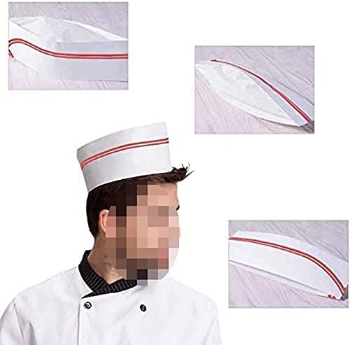 40pcs za jednokratnu upotrebu Chef Hat Retro Chef Caps Soda Jerk papirna kapa s crvenim trakama za klasičnu