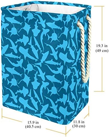 DJROW Samostojeća korpa za veš okeanske ajkule plava štampa odeća korpa velika korpa sa ručkama za odlaganje