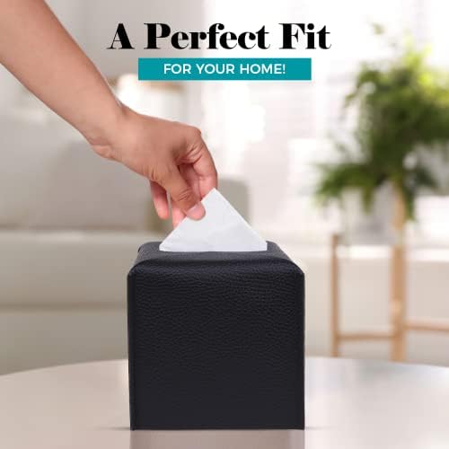 Kittol Premium tkivni kutija - 5 X5 X5 kocka - PU kožni poklopac za držač kvadratnog tkiva sa donjim kaišem - moderno stalno tkivo tkivo za spavaću sobu, kupatilo, auto, kancelariju, tablicu -