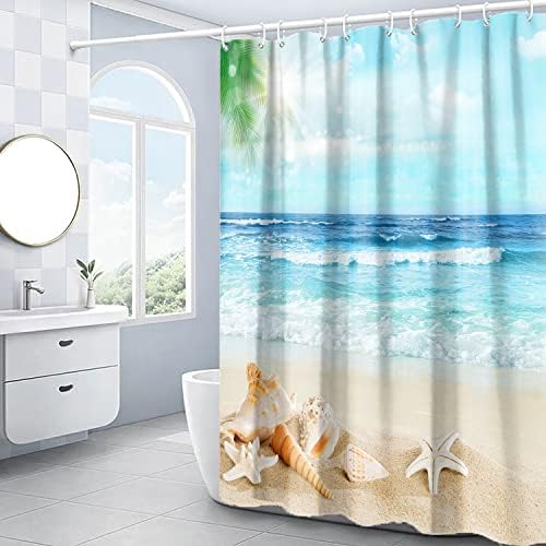 Domoku Beach tuš za tuširanje za kupatilo, 3D ocean obalni školjki Zvjezdani tkaninski tuš Curkirati