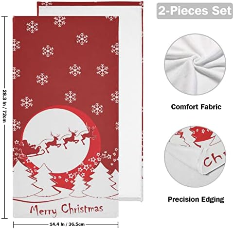 Merry Božićni ručnik 28.3x14.4in set od 2 crvene slatke Santa Elk Snowflake Božićni stil ukras