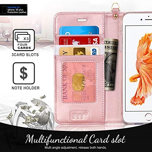 Fyy futrola za iPhone 6 Plus / 6s Plus, PU kožna torbica za novčanik sa držačem kartice preklopni zaštitni poklopac [funkcija postolja] [narukvica] za Apple iPhone 6 Plus / 6s Plus 5.5 Rose Gold