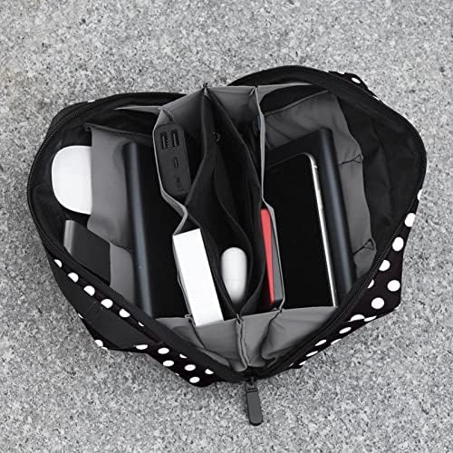 Prijenosni elektronski Organizator torbica Torbe Polka Dots crno bijela putna torba za skladištenje kablova za Hard diskove, USB, SD karticu, punjač, Power Bank, slušalice