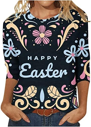 Sretan Uskrs 3/4 majica s rukavima za žene modne tiskane casual majice okrugli vrat Ljetni tines TEE TOP