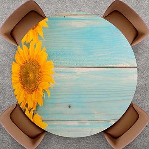 Okrugli sto za stol suncokreta na plavoj drvenoj ploči ugrađeni elastični poliester za ivica od elastičnog