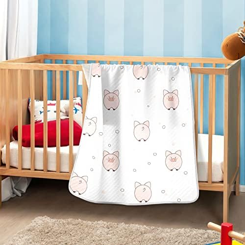Sjajne pokrivače slatke svinje pamučne pokrivače za dojenčad, primanje pokrivača, lagana mekana prekrivačica za krevetić, kolica, raketa, 30x40 unutra, bijela