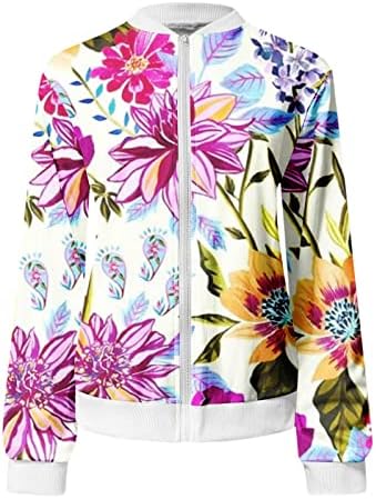 Pamučni kaput Ženski cvjetovi Shumpst Zip dugih rukava Bluza okruglog vrata Comfort Fall Club Klasični