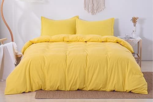 Mooreave žuta prekrivač kraljeva - opran pamučni posteljina poput mekog kraljnog prekrivača poklopca 3 komada sa zatvaračem sa patentnim zatvaračem, 1 pokrov za prevlake 104x90 inča i 2 jastuka