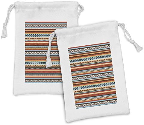 Lunalna plemena Tkaninska torbica set od 2, uzorak Chevrons arrow Heads Pravokutni motivi Dizajn, mala vrećica